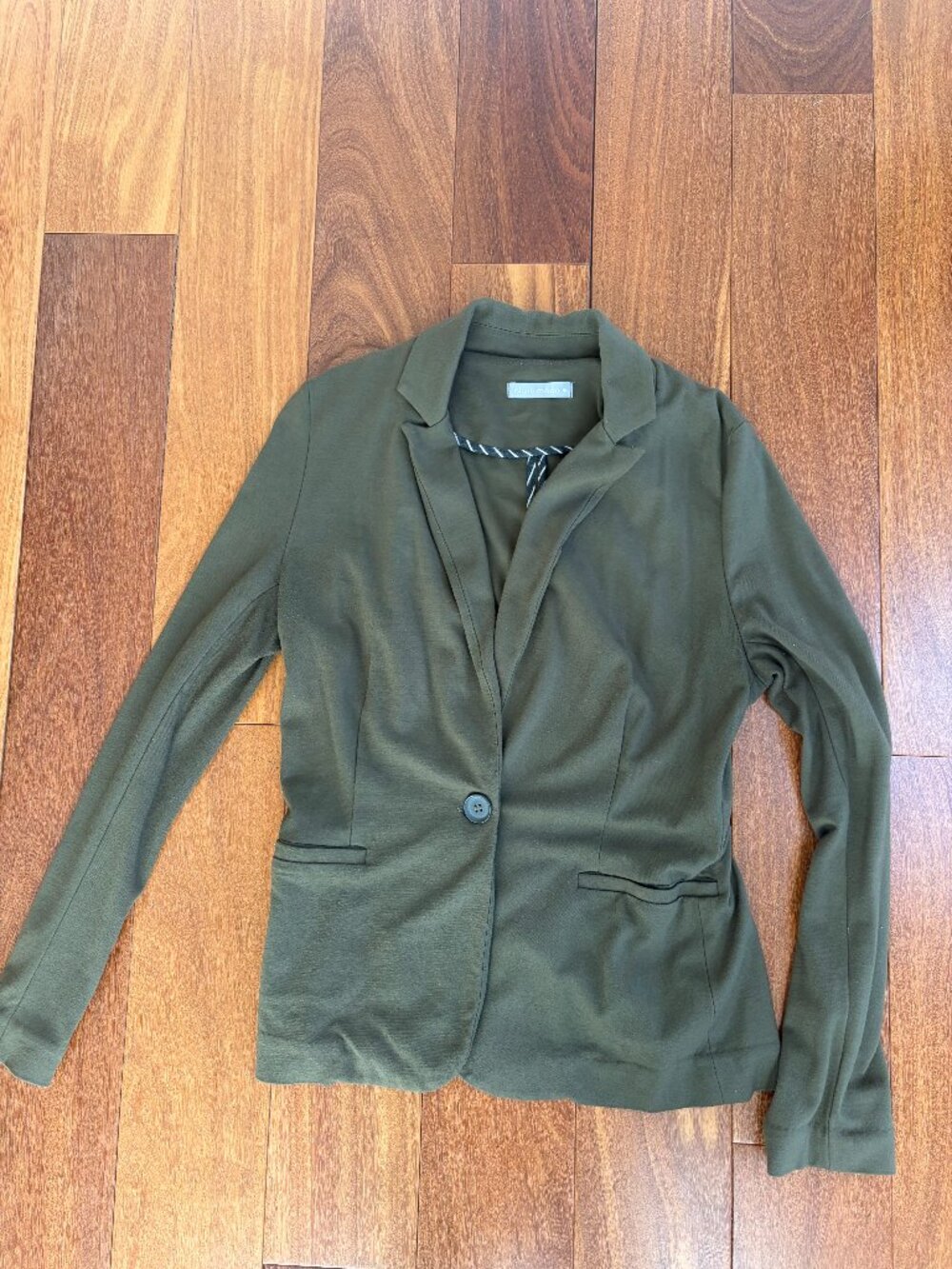 Olivia Moon single button knit blazer in olive green